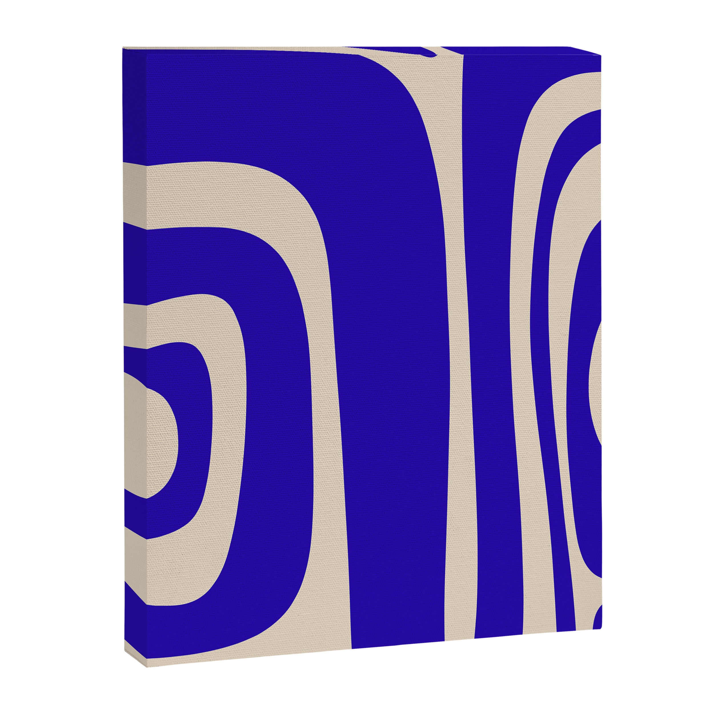 Abstract Minimalist Mid Century Modern Tiki Pattern in Cobalt Blue and Beige Canvas Print Gallery Image 6