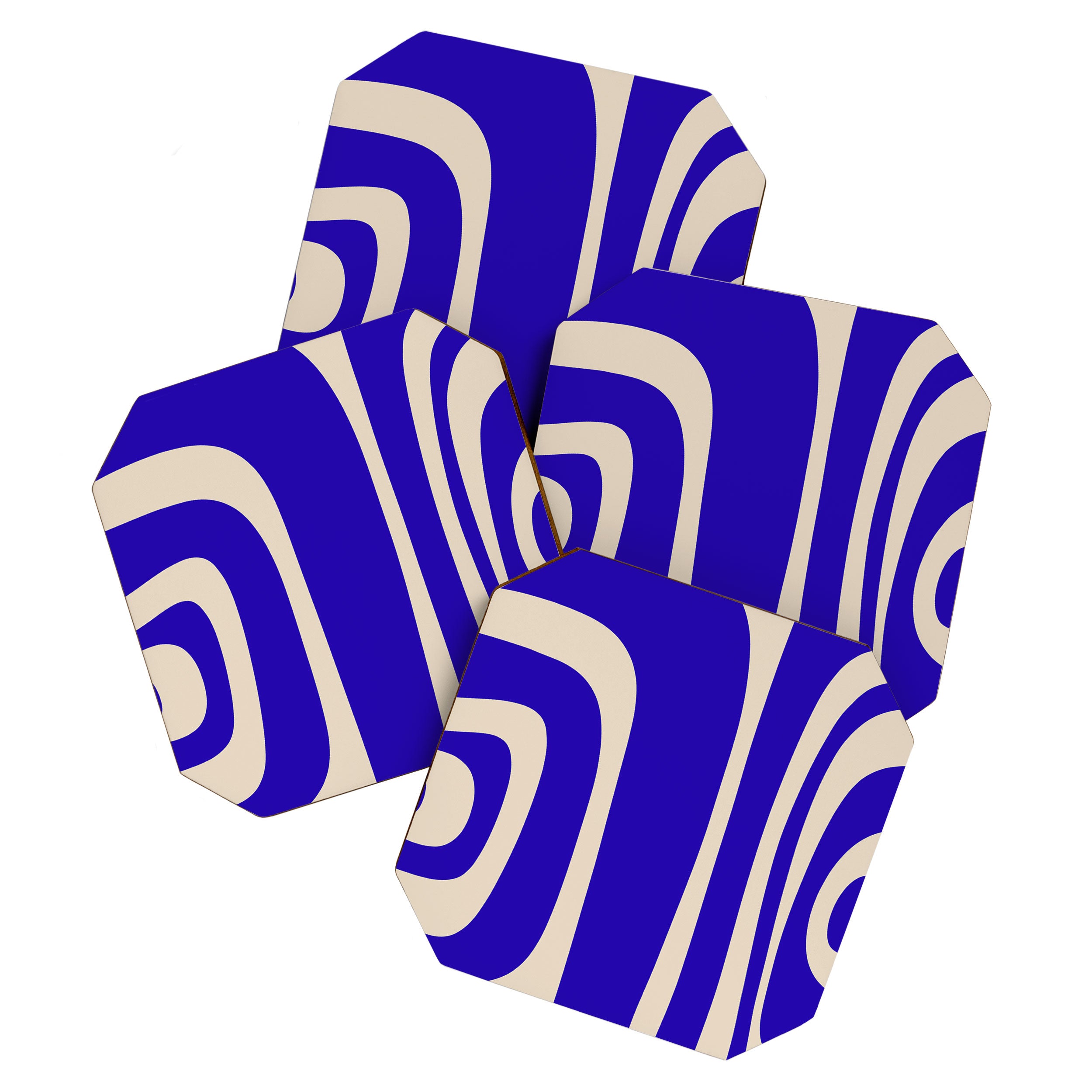 Abstract Minimalist Mid Century Modern Tiki Pattern in Cobalt Blue and Beige Coaster Gallery Image 1