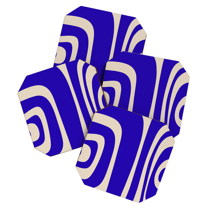 Abstract Minimalist Mid Century Modern Tiki Pattern in Cobalt Blue and Beige Coaster Gallery Image 1