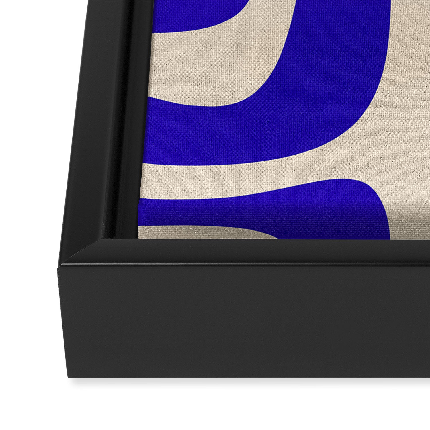 Abstract Minimalist Mid Century Modern Tiki Pattern in Cobalt Blue and Beige Framed Canvas Print Gallery Image 3