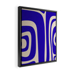 Abstract Minimalist Mid Century Modern Tiki Pattern in Cobalt Blue and Beige Framed Canvas Print Gallery Image 2