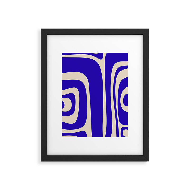 Abstract Minimalist Mid Century Modern Tiki Pattern in Cobalt Blue and Beige Framed Art Print Gallery Image 5