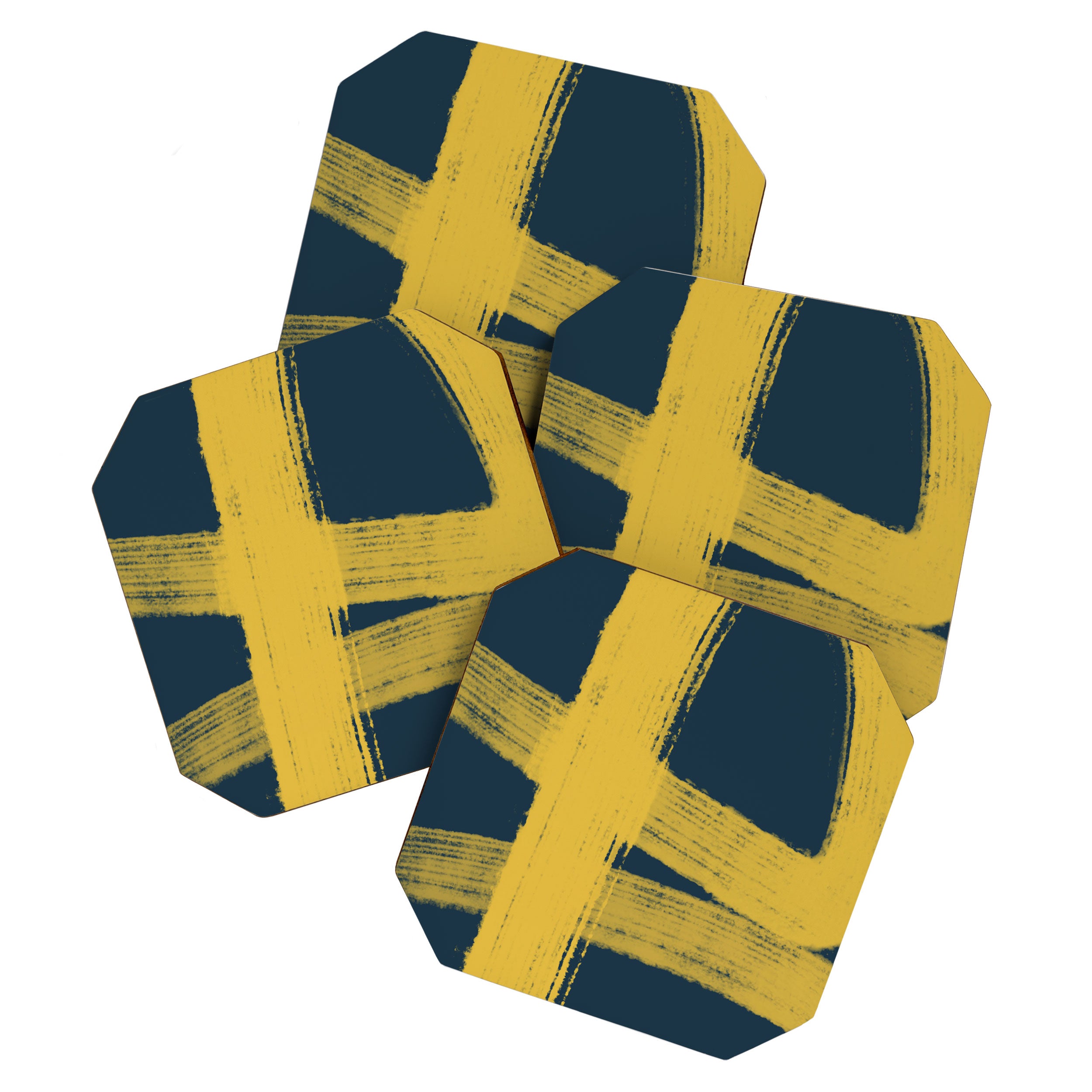 Abstract Minimalist Painted Brushstrokes in Light Mustard and Navy Blue 1 Coaster Gallery Image 1