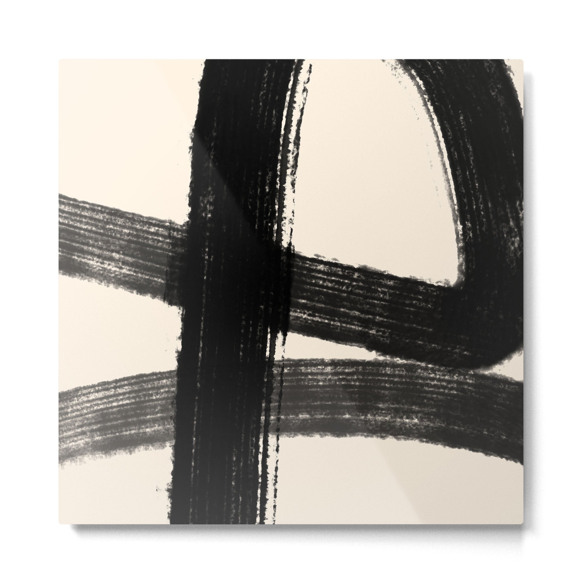 Abstract Minimalist Painted Brushstrokes in Black and Almond Cream 1 Metal Print Gallery Image 2