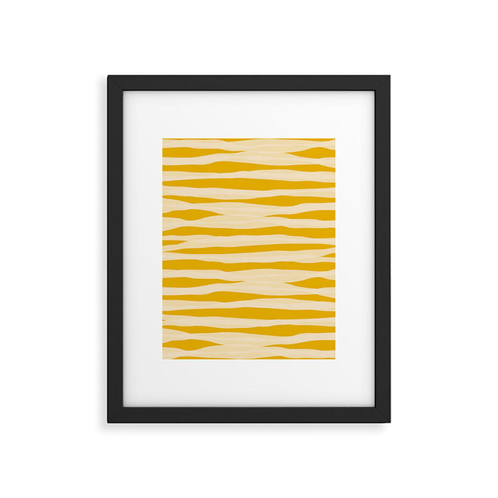 Abstract Organic Stripes Pattern in Mustard Yellow Framed Art Print Gallery Image 1