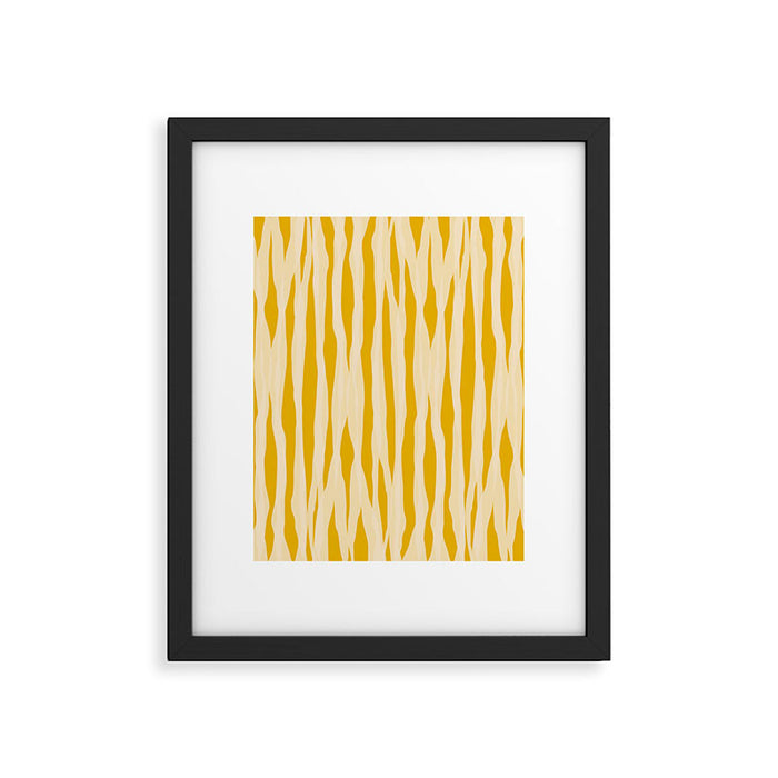 Abstract Organic Stripes Vertical Pattern in Mustard Yellow Framed Art Print Gallery Image 1