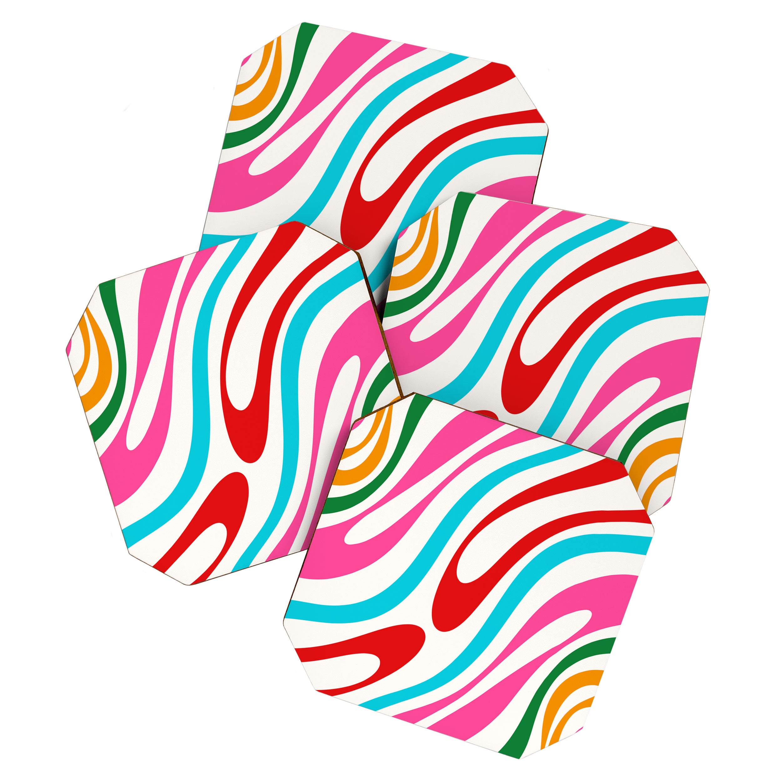 Abstract Wavy Loops Colorful Whimsical Retro Modern Pattern Coaster Gallery Image 1