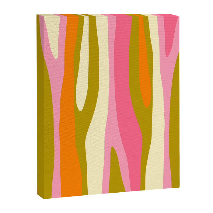 Abstract Wild Stripes Eclectic Pattern in Pink Chartreuse Orange Cream Canvas Print Gallery Image 1