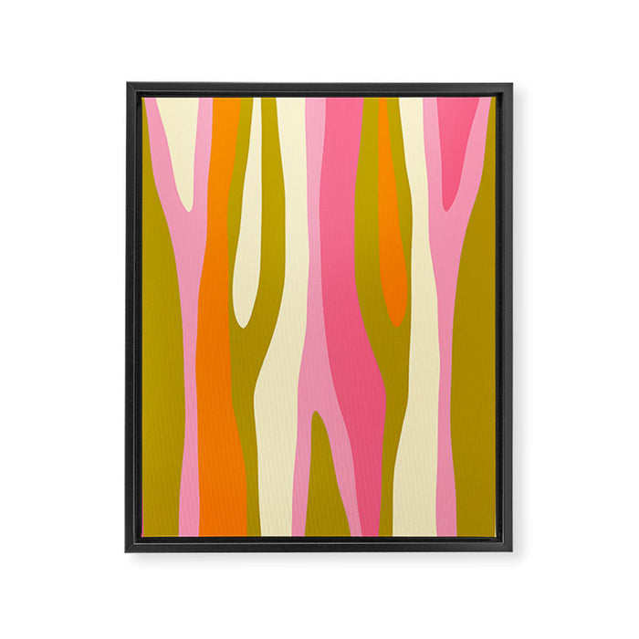 Abstract Wild Stripes Eclectic Pattern in Pink Chartreuse Orange Cream Framed Canvas Print Gallery Image 1