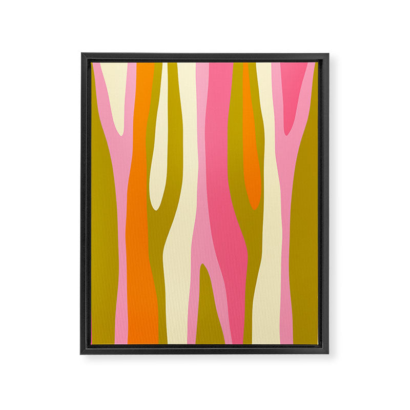Abstract Wild Stripes Eclectic Pattern in Pink Chartreuse Orange Cream Framed Canvas Print Gallery Image 8