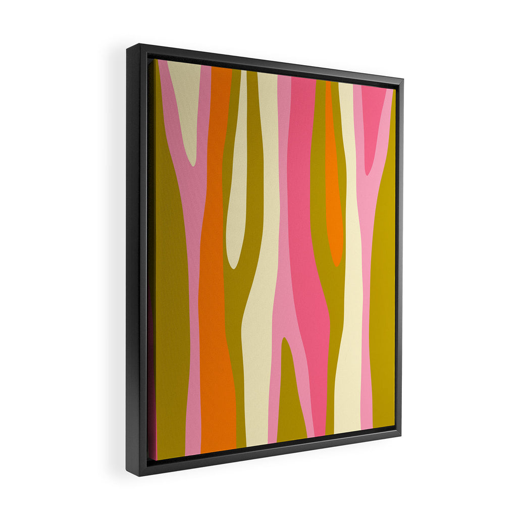 Abstract Wild Stripes Eclectic Pattern in Pink Chartreuse Orange Cream Framed Canvas Print Gallery Image 2