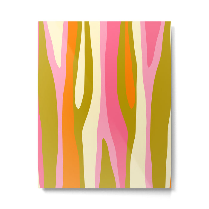 Abstract Wild Stripes Eclectic Pattern in Pink Chartreuse Orange Cream Metal Print Gallery Image 1