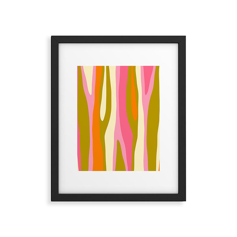 Abstract Wild Stripes Eclectic Pattern in Pink Chartreuse Orange Cream Framed Art Print Gallery Image 6
