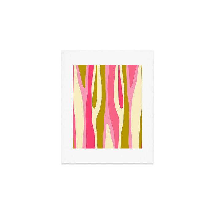 Abstract Wild Stripes Pattern in Pink and Olive Yellow Art Print Gallery Image 1