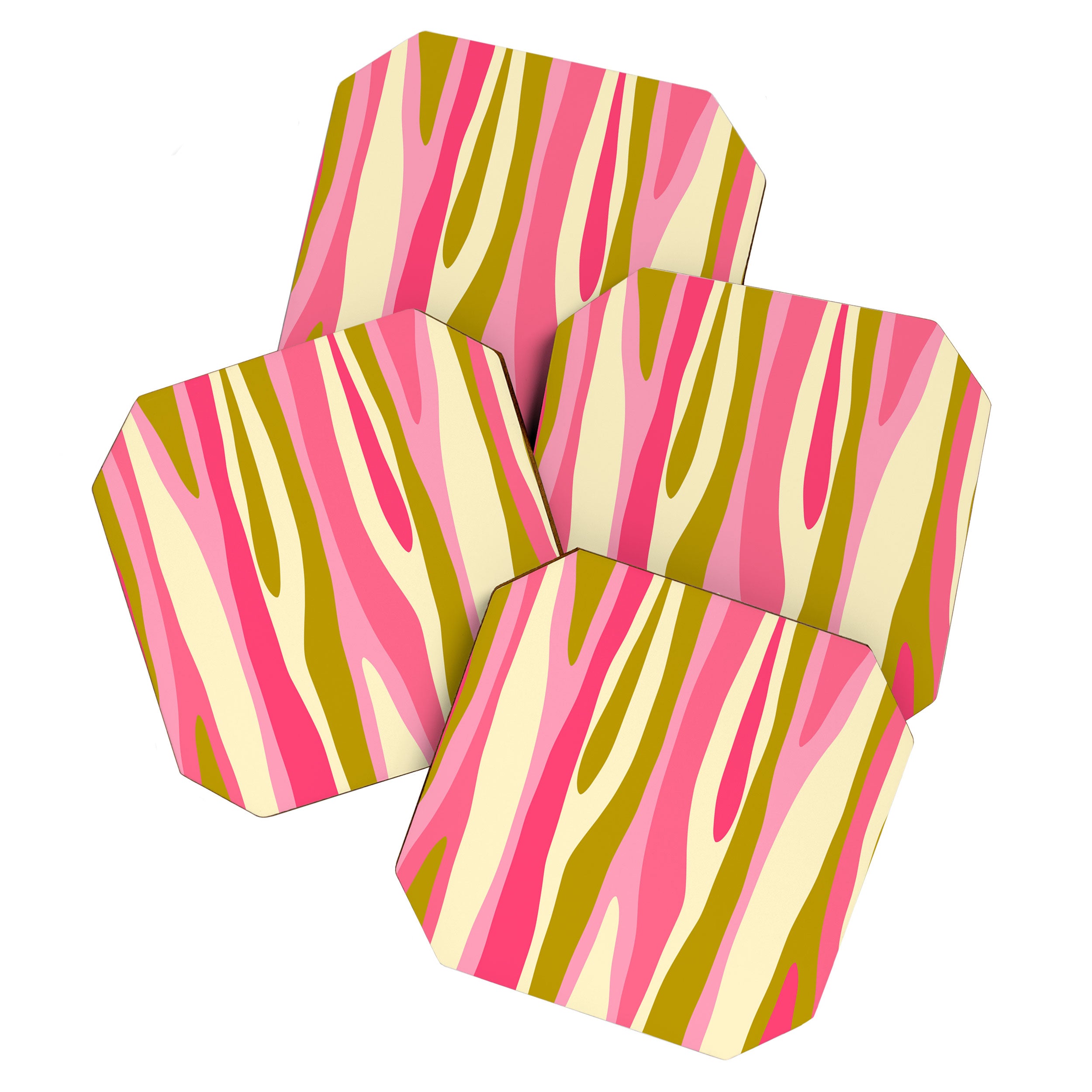 Abstract Wild Stripes Pattern in Pink and Olive Yellow Coaster Gallery Image 1