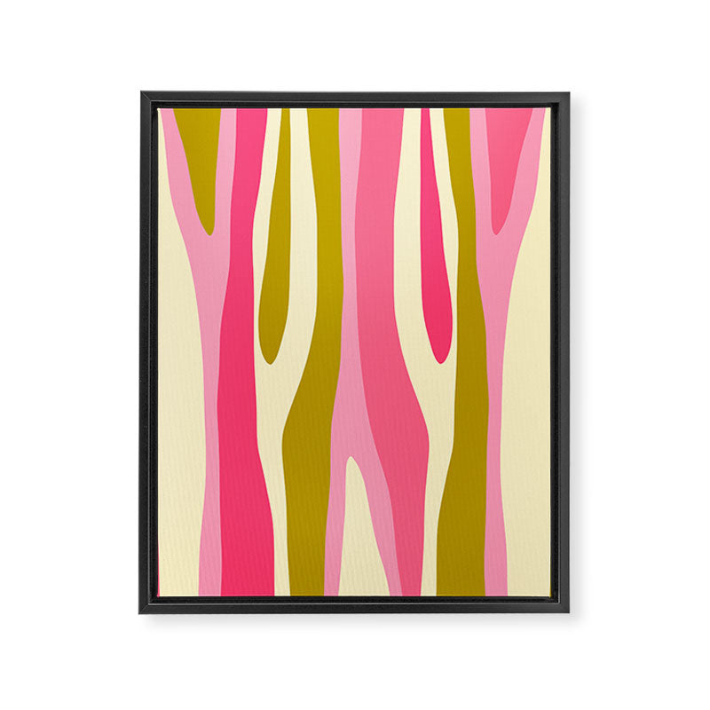 Abstract Wild Stripes Pattern in Pink and Olive Yellow Framed Canvas Print Gallery Image 8