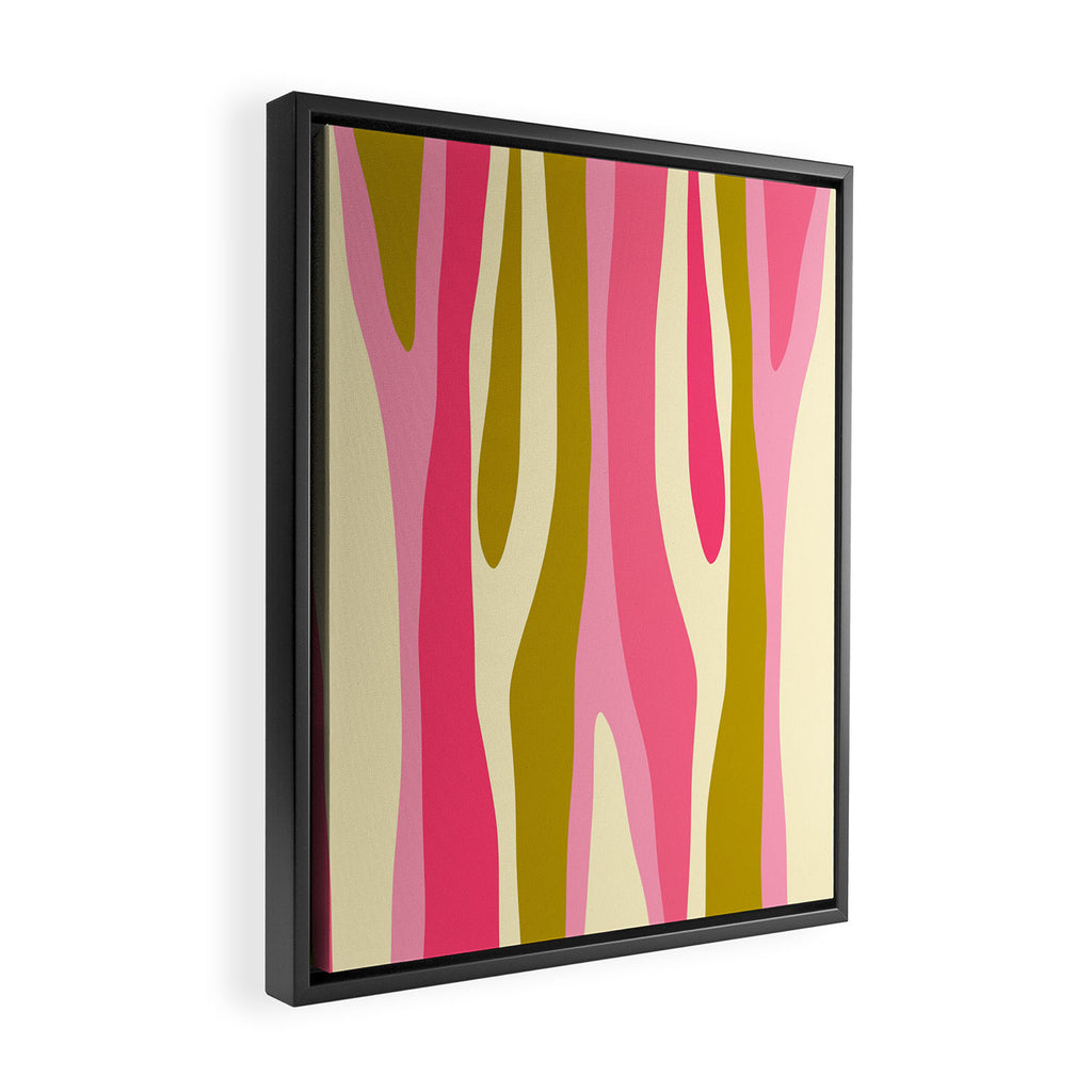Abstract Wild Stripes Pattern in Pink and Olive Yellow Framed Canvas Print Gallery Image 2