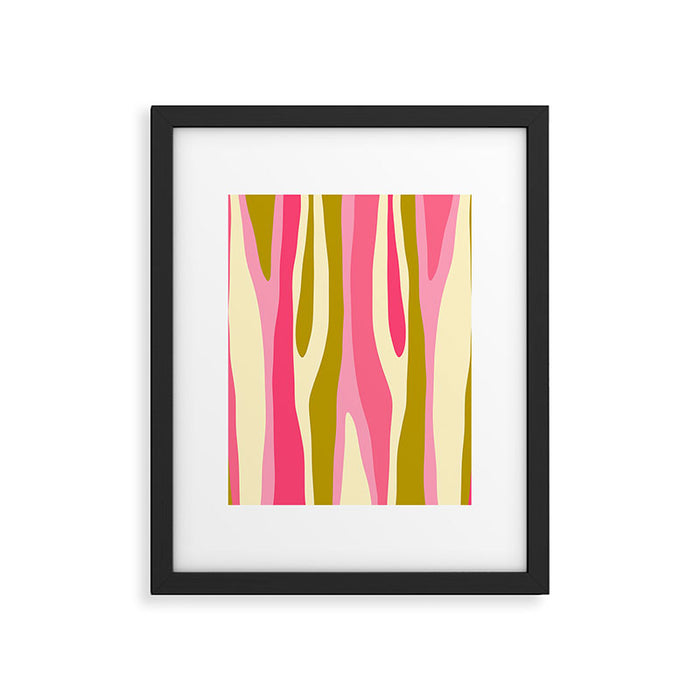 Abstract Wild Stripes Pattern in Pink and Olive Yellow Framed Art Print Gallery Image 1