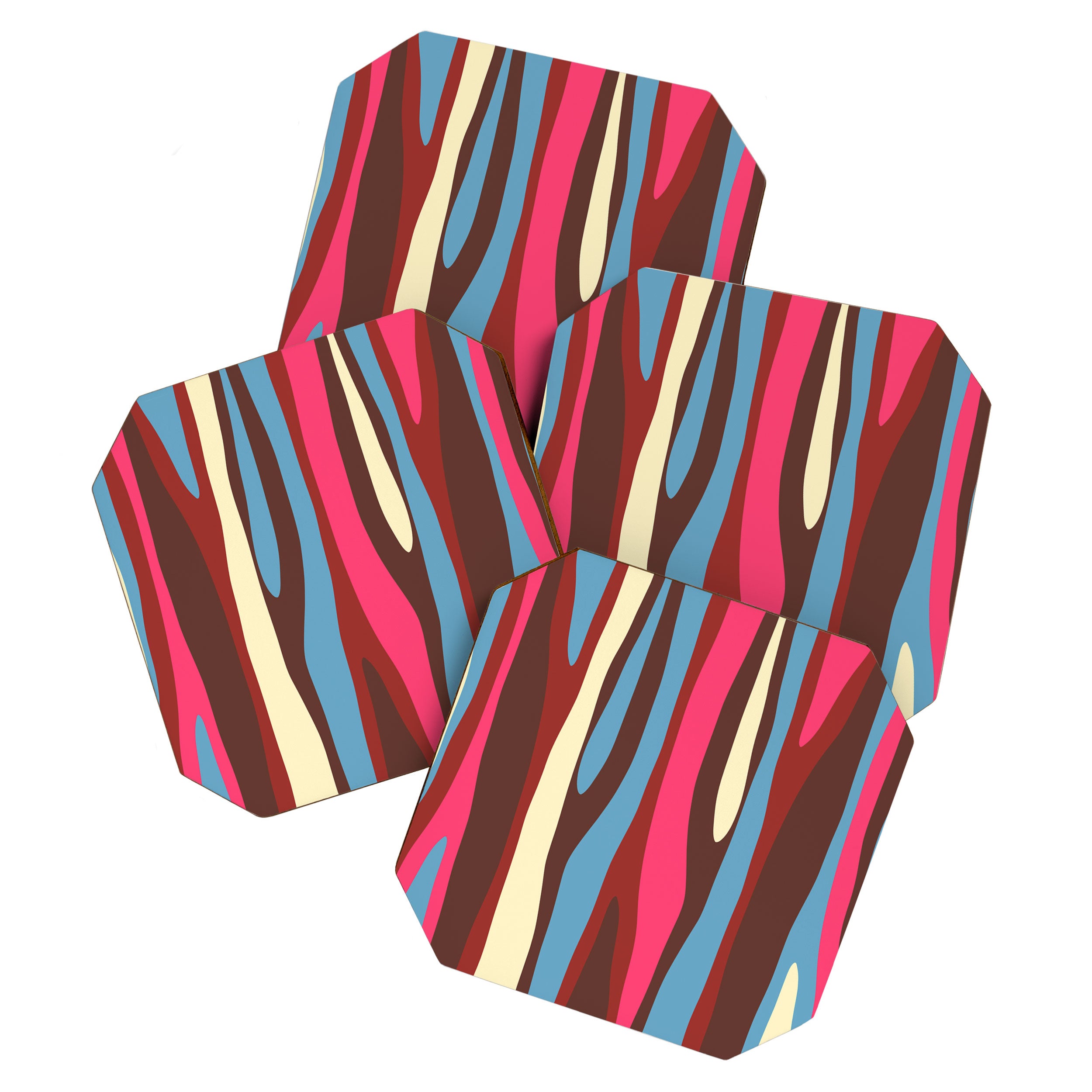Abstract Wild Stripes Pattern in Pink Maroon Brown Blue Coaster Gallery Image 1
