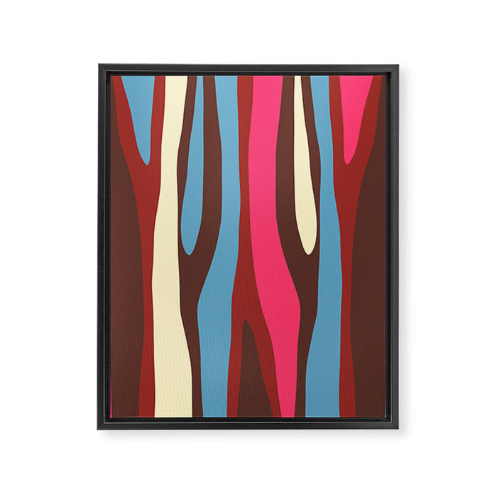 Abstract Wild Stripes Pattern in Pink Maroon Brown Blue Framed Canvas Print Gallery Image 1
