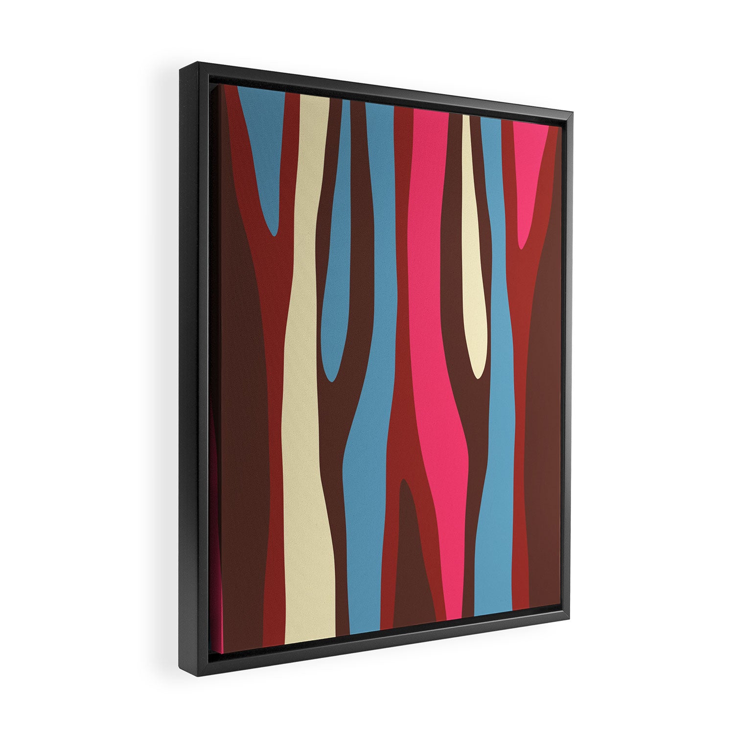 Abstract Wild Stripes Pattern in Pink Maroon Brown Blue Framed Canvas Print Gallery Image 2