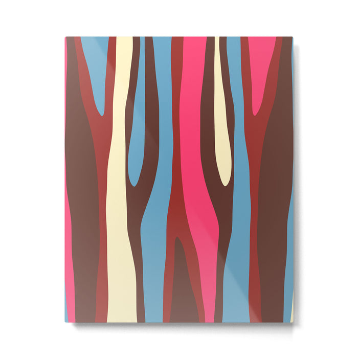 Abstract Wild Stripes Pattern in Pink Maroon Brown Blue Metal Print Gallery Image 1