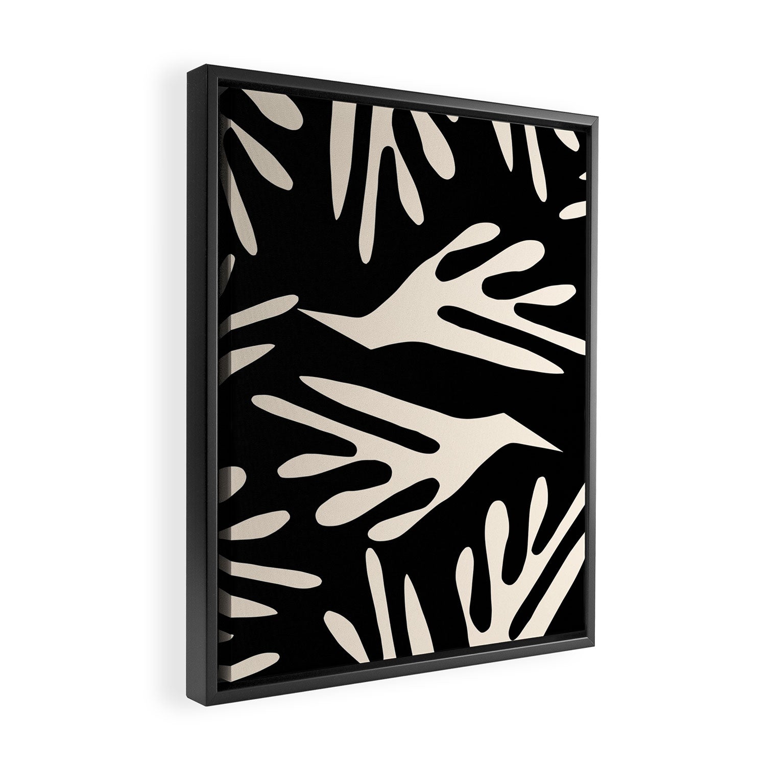 Ailanthus Cutouts Abstract Pattern in Black and Cream Framed Canvas Print Gallery Image 2