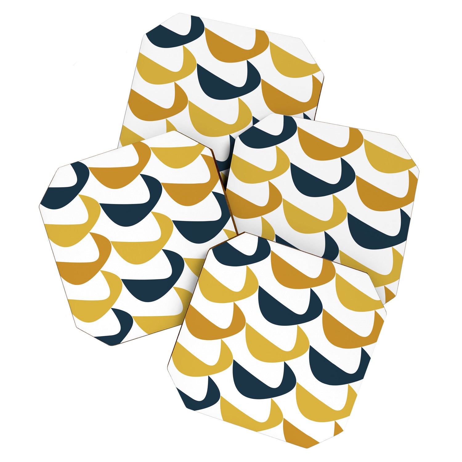Aldous Midcentury Modern Minimalist Abstract Pattern in Mustard Yellow, Navy Blue, and White Coaster Gallery Image 1