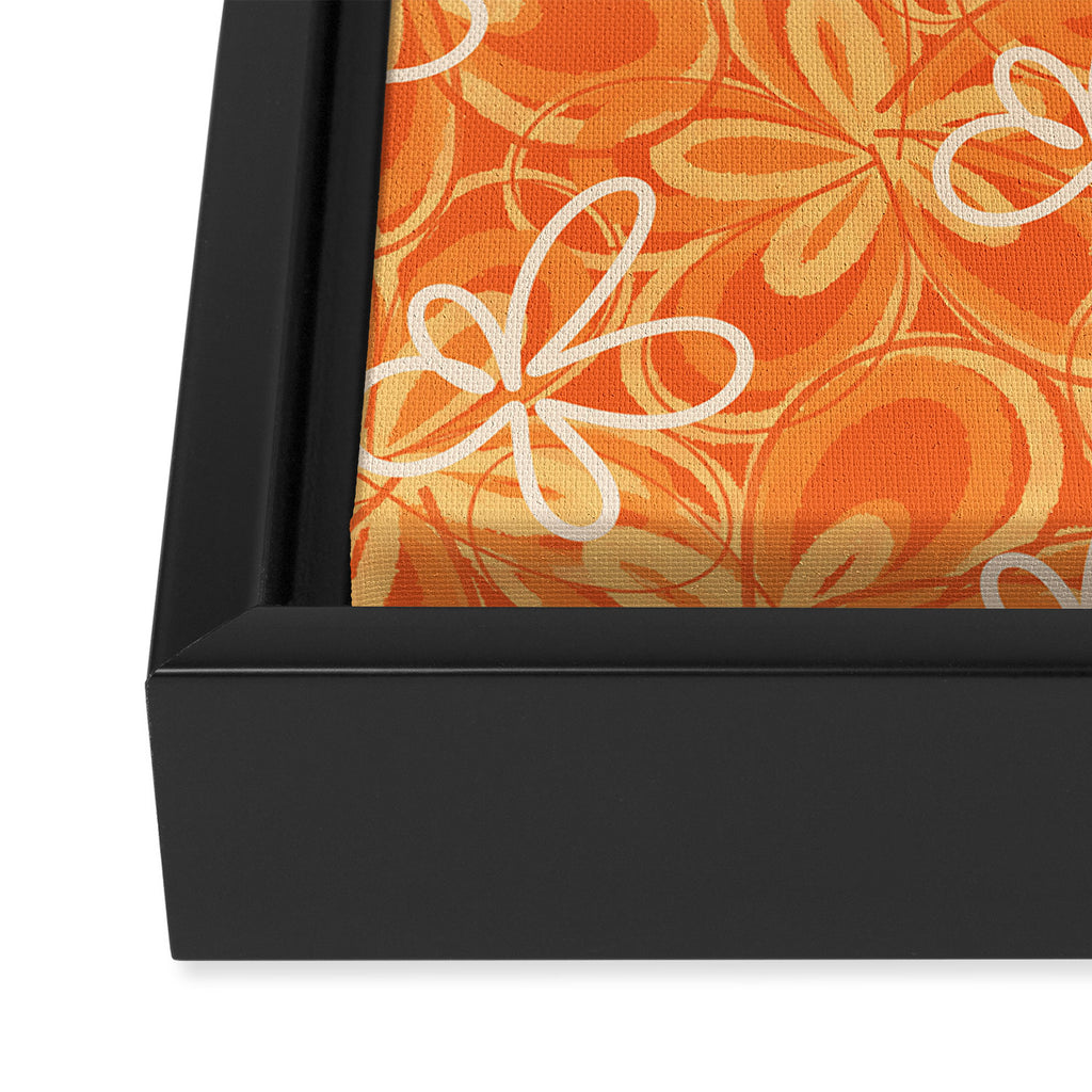 Alice Flowers - Retro Floral Pattern in Orange Tangerine Framed Canvas Print Gallery Image 3