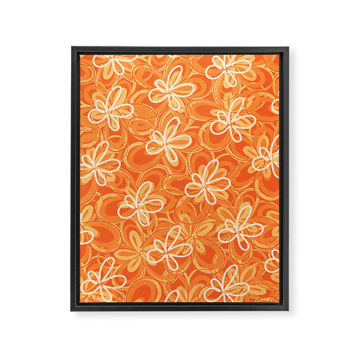 Alice Flowers - Retro Floral Pattern in Orange Tangerine Framed Canvas Print Gallery Image 1