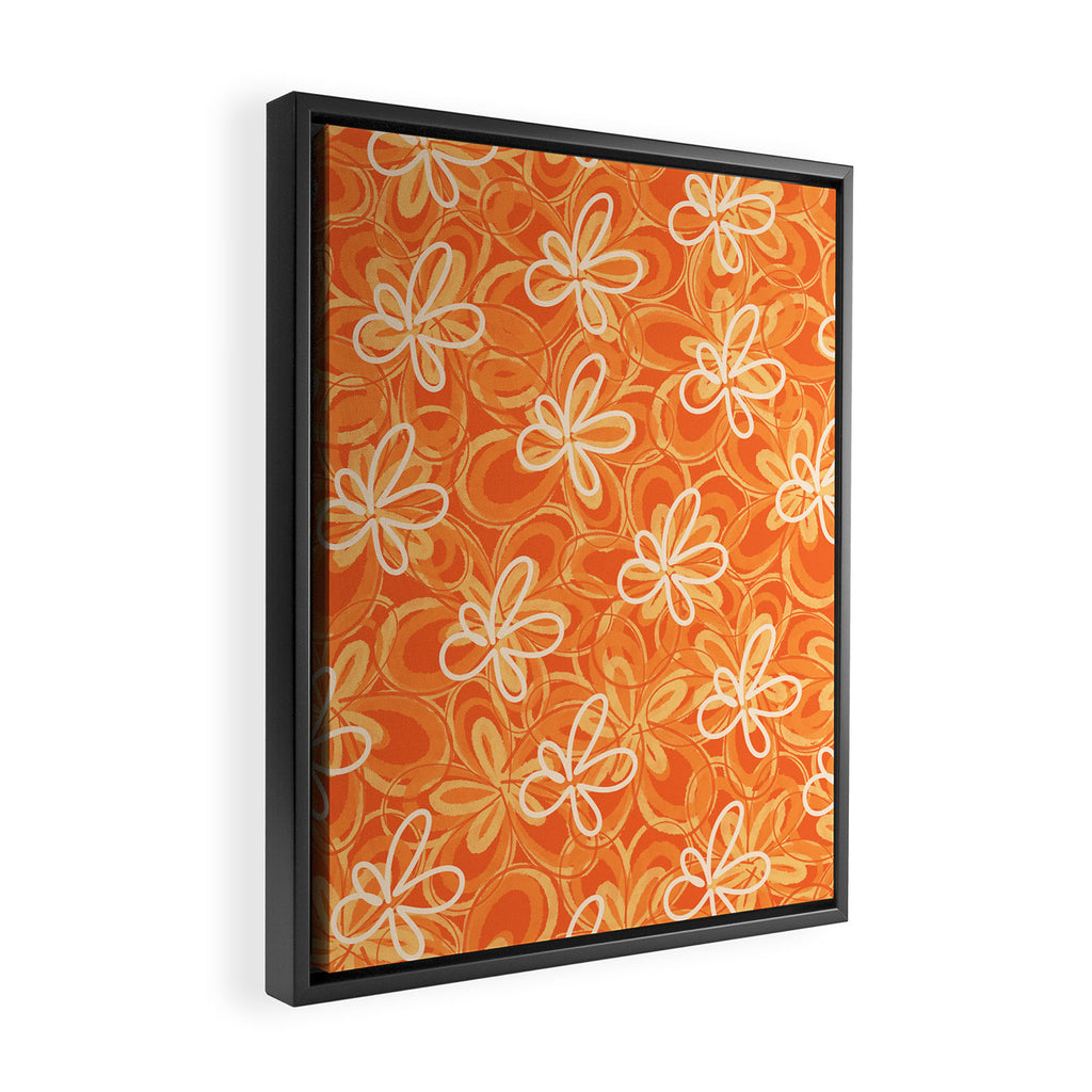 Alice Flowers - Retro Floral Pattern in Orange Tangerine Framed Canvas Print Gallery Image 2