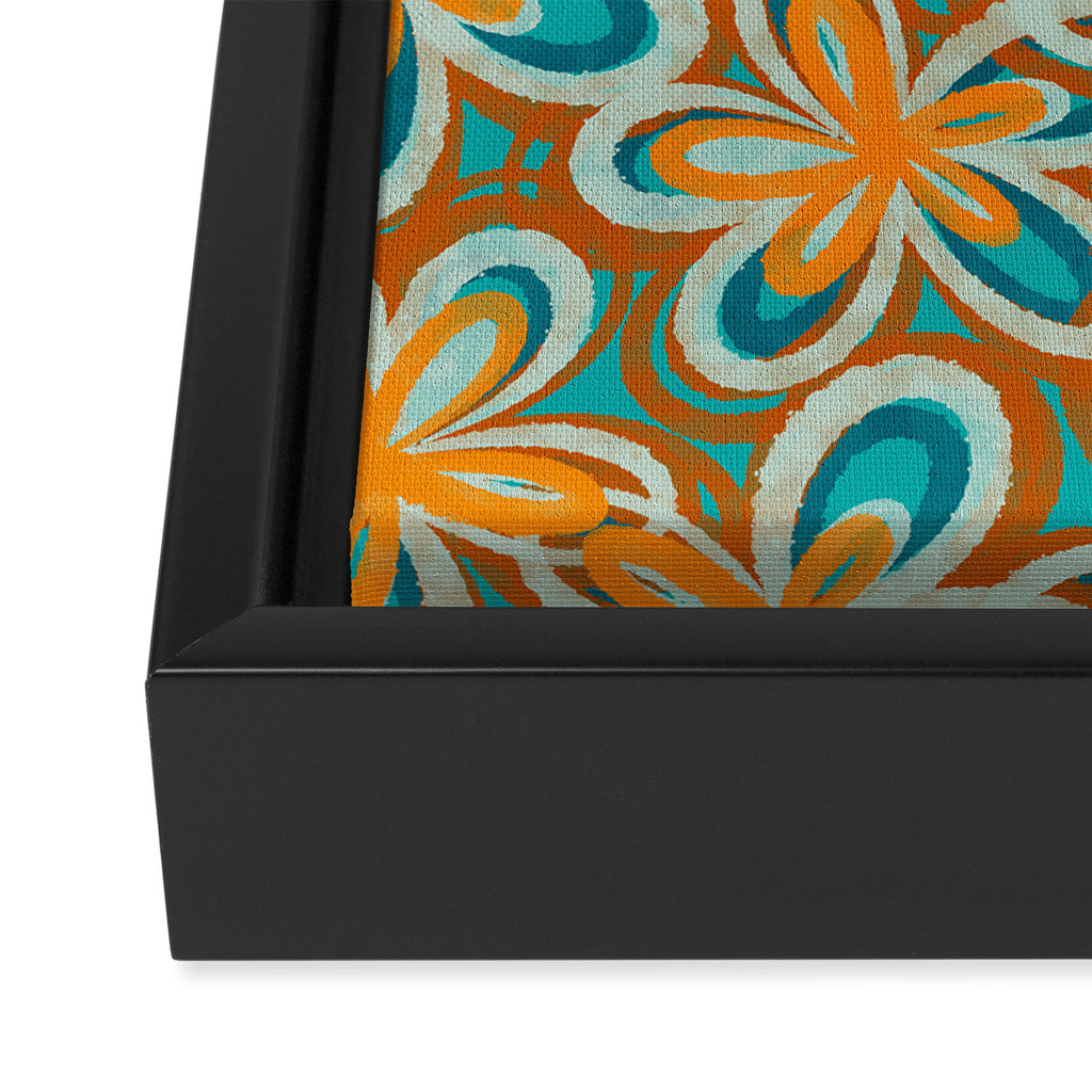 Alice Flowers Retro Floral Pattern Orange Turquoise Teal Rust Framed Canvas Print Gallery Image 3