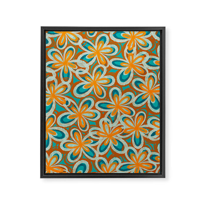 Alice Flowers Retro Floral Pattern Orange Turquoise Teal Rust Framed Canvas Print Gallery Image 1