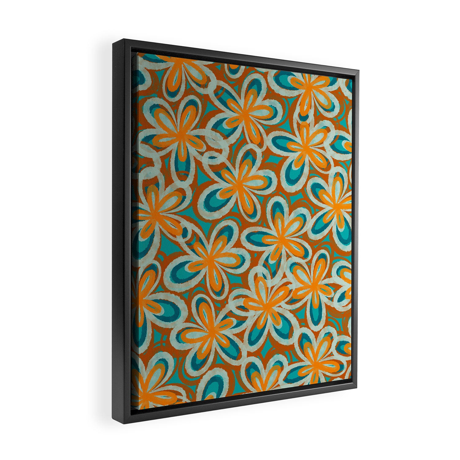 Alice Flowers Retro Floral Pattern Orange Turquoise Teal Rust Framed Canvas Print Gallery Image 2