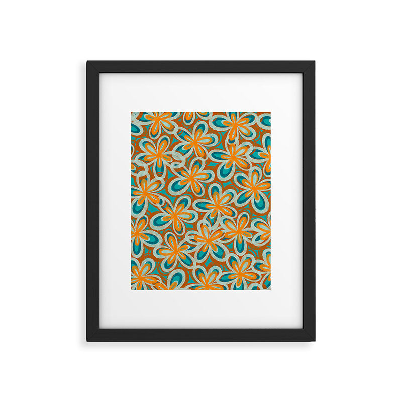 Alice Flowers Retro Floral Pattern Orange Turquoise Teal Rust Framed Art Print Gallery Image 6