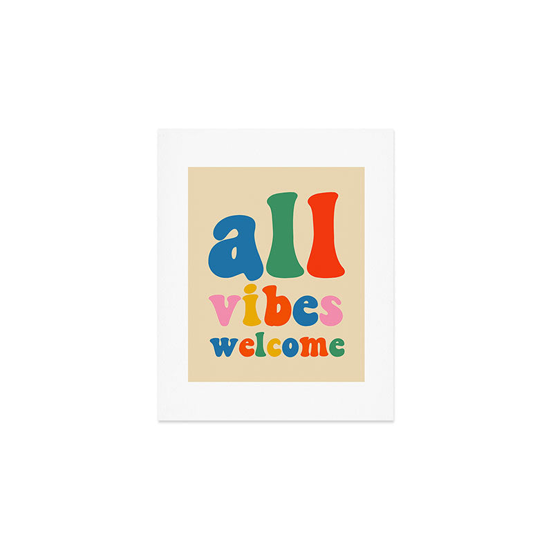 All Vibes Welcome Colorful Retro Inclusivity Typography Art Print Gallery Image 1