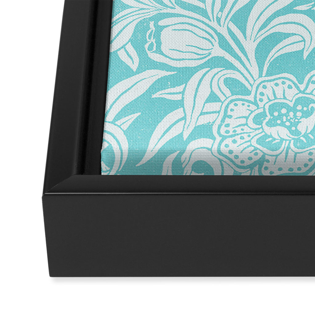 Aqua Turquoise Blue Vintage Floral Botanical Pattern Framed Canvas Print Gallery Image 3