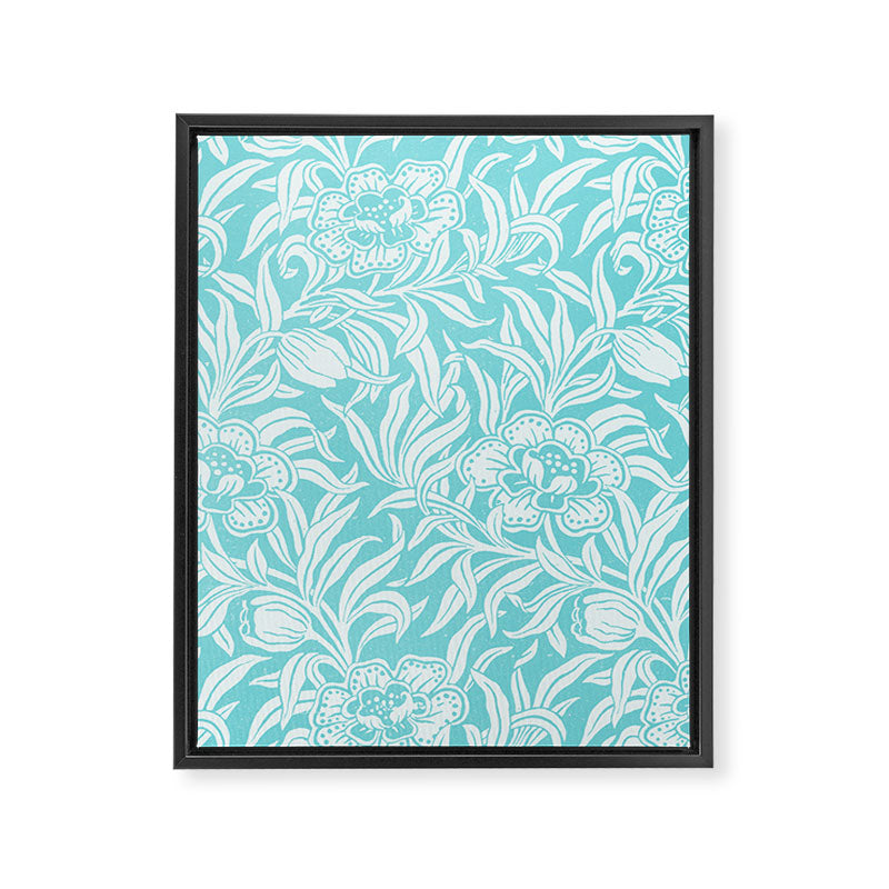 Aqua Turquoise Blue Vintage Floral Botanical Pattern Framed Canvas Print Gallery Image 6