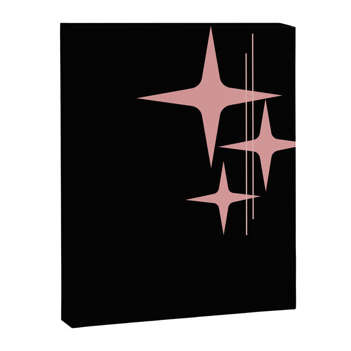 Atomic 50s Retro Star Trio in Vintage Pink and Black Canvas Print Gallery Image 1