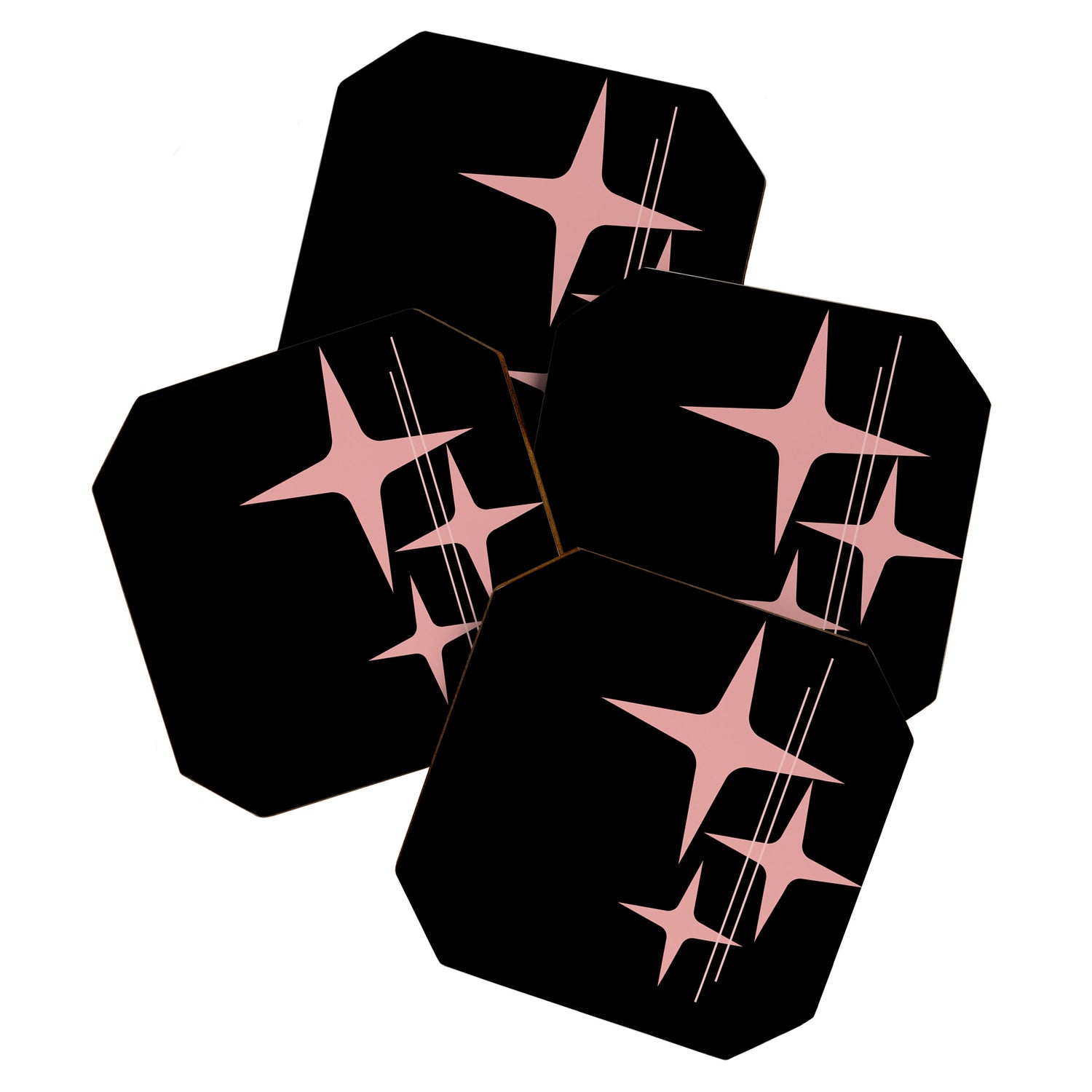 Atomic 50s Retro Star Trio in Vintage Pink and Black Coaster Gallery Image 1