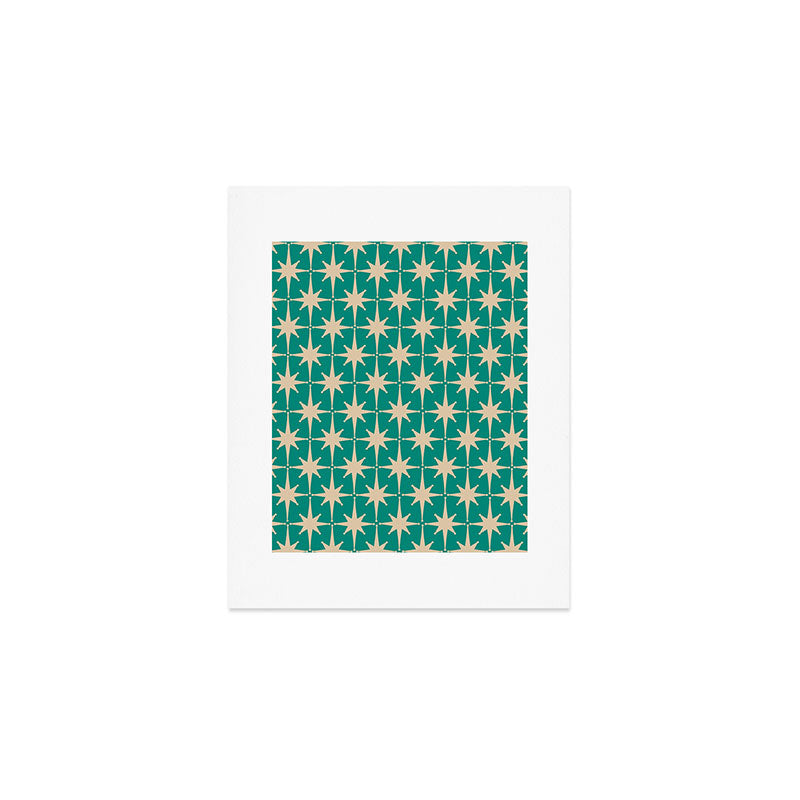 Atomic Age 1950s Retro Starburst Pattern in Mid-Century Modern Beige and Turquoise Teal   Art Print Gallery Image 1