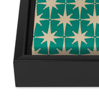 Atomic Age 1950s Retro Starburst Pattern in Mid-Century Modern Beige and Turquoise Teal   Framed Canvas Print Gallery Image 3