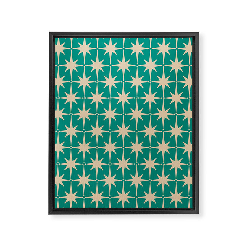 Atomic Age 1950s Retro Starburst Pattern in Mid-Century Modern Beige and Turquoise Teal   Framed Canvas Print Gallery Image 6