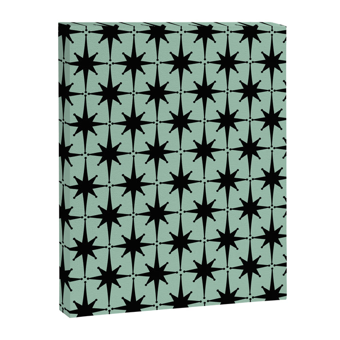 Atomic Age 1950s Retro Starburst Pattern in Black and Mid-Century Modern Mint Canvas Print Gallery Image 1