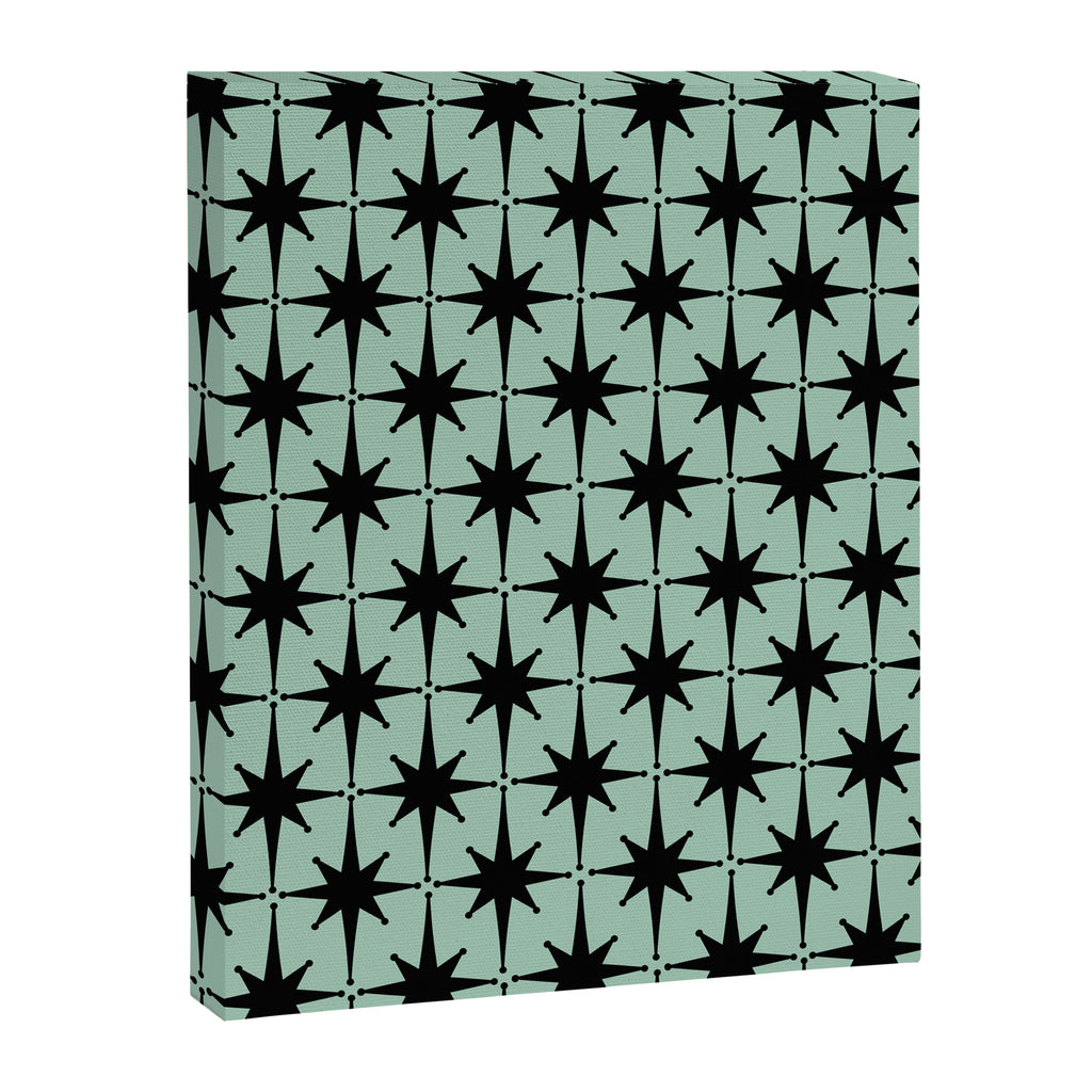 Atomic Age 1950s Retro Starburst Pattern in Black and Mid-Century Modern Mint Canvas Print Gallery Image 6