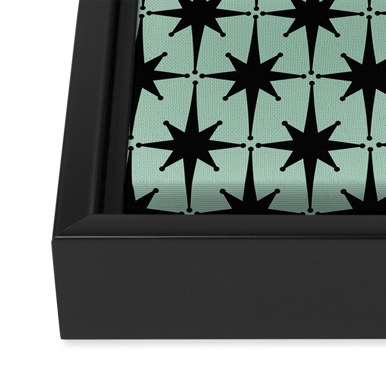Atomic Age 1950s Retro Starburst Pattern in Black and Mid-Century Modern Mint Framed Canvas Print Gallery Image 3