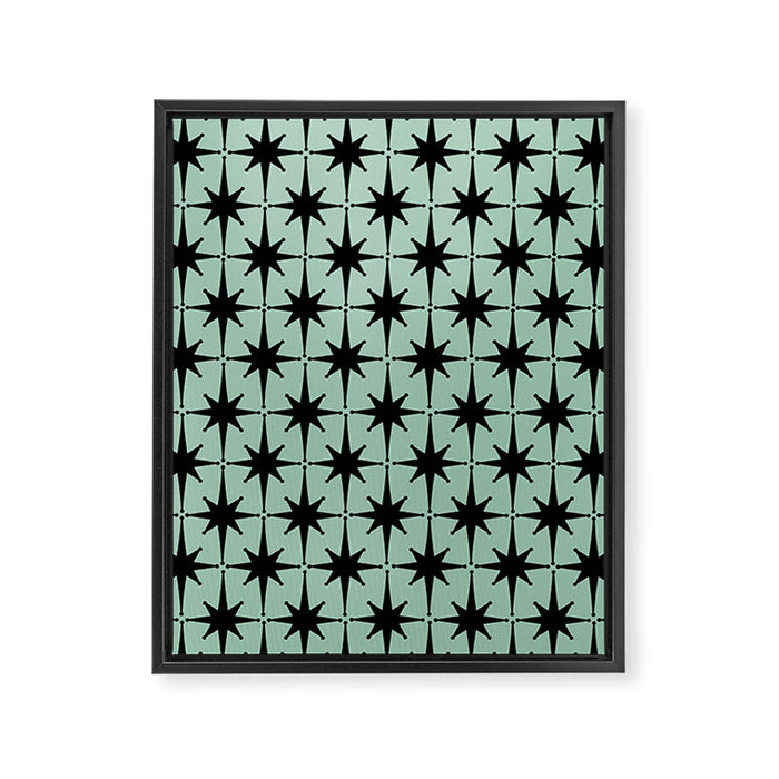 Atomic Age 1950s Retro Starburst Pattern in Black and Mid-Century Modern Mint Framed Canvas Print Gallery Image 1