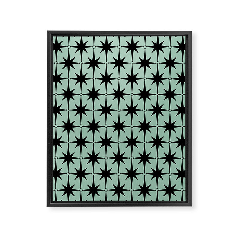 Atomic Age 1950s Retro Starburst Pattern in Black and Mid-Century Modern Mint Framed Canvas Print Gallery Image 6