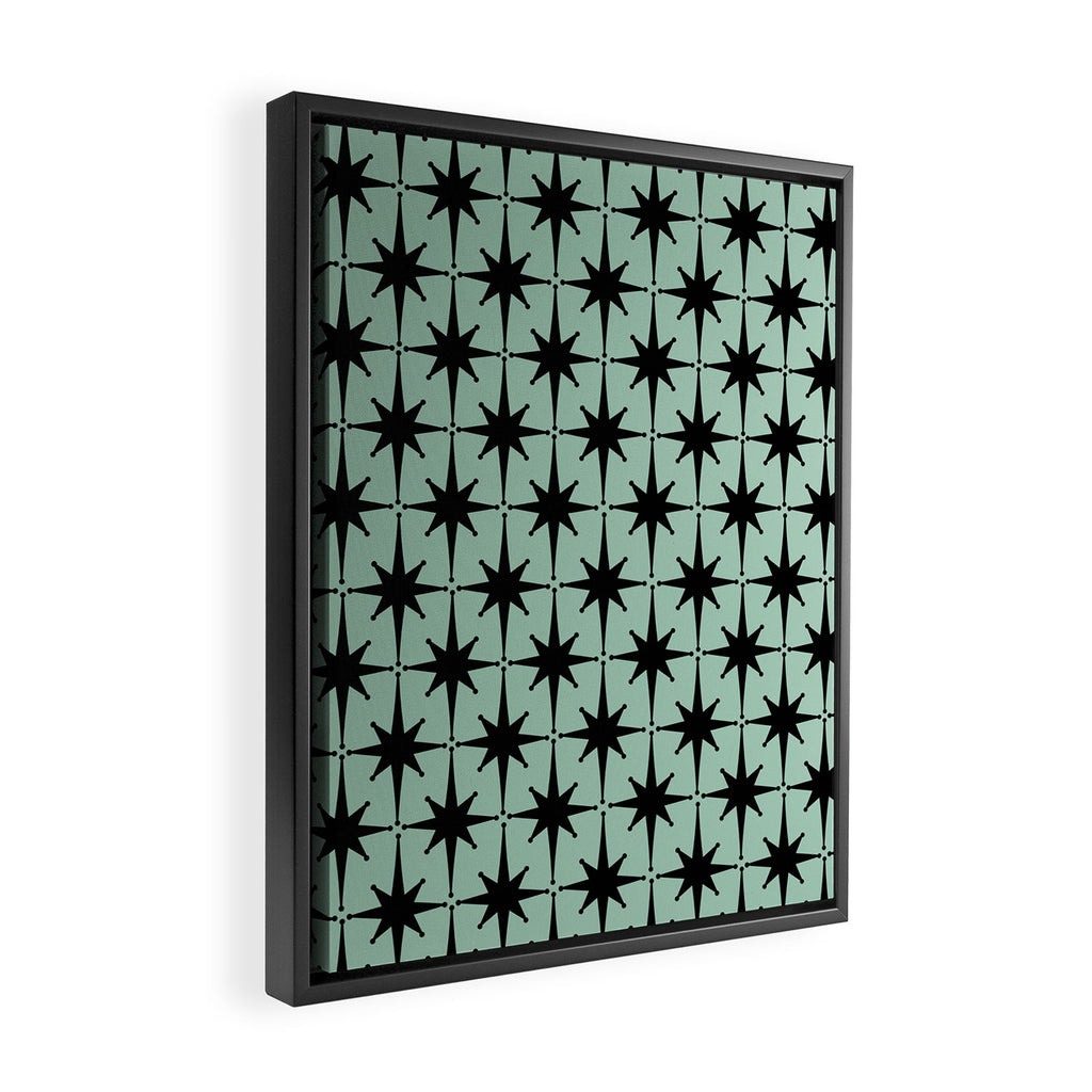Atomic Age 1950s Retro Starburst Pattern in Black and Mid-Century Modern Mint Framed Canvas Print Gallery Image 2