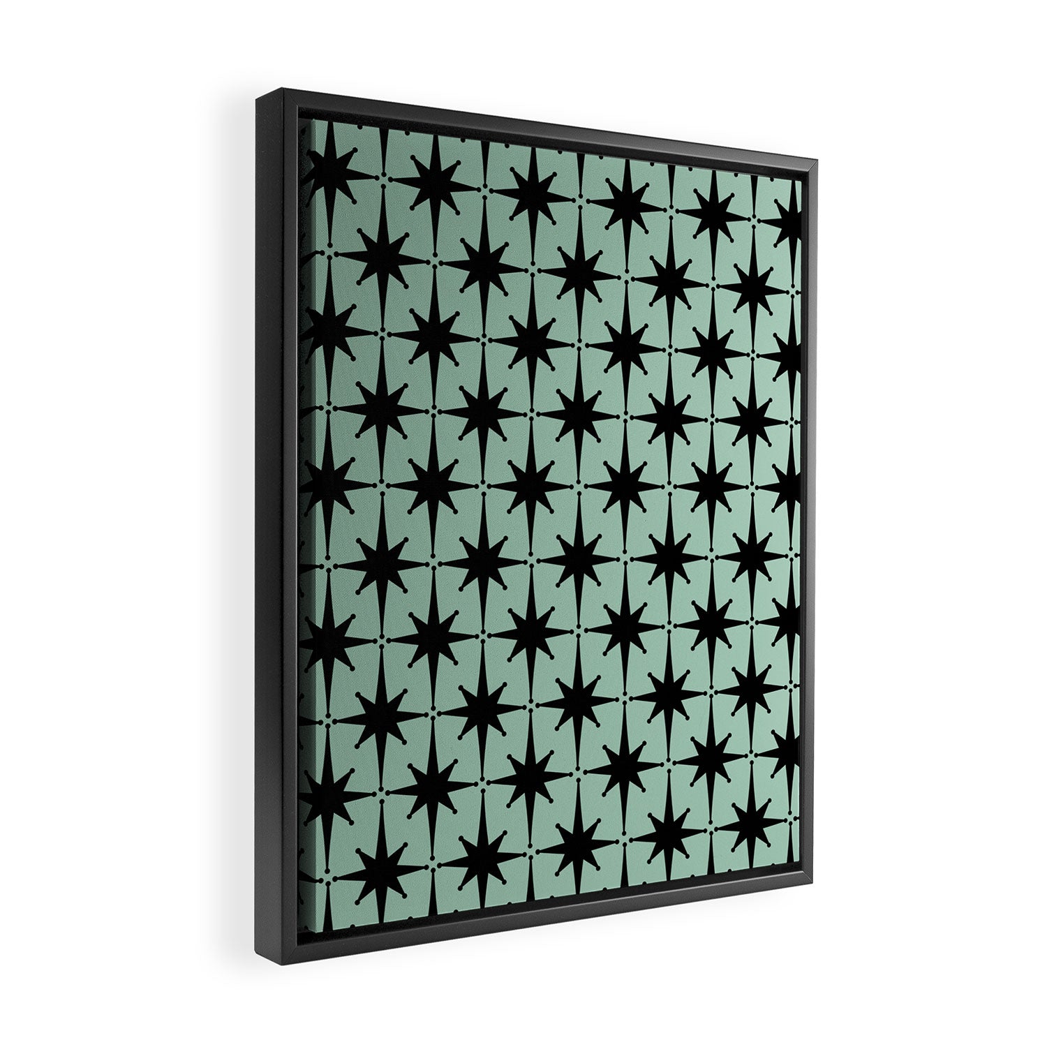 Atomic Age 1950s Retro Starburst Pattern in Black and Mid-Century Modern Mint Framed Canvas Print Gallery Image 2